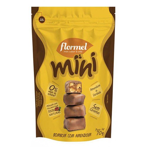 Encontraproduto.com.br - Bombom de Chocolate ao Leite MINI, Recheado com Doce de Amendoim, Zero Açúcar - Pouch com 60g