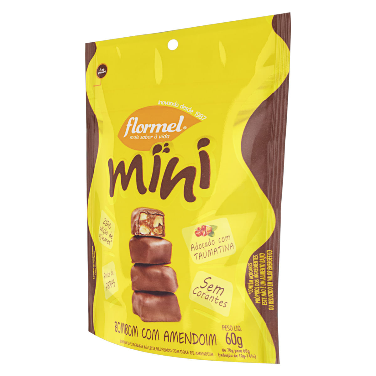 Encontraproduto.com.br - Bombom de Chocolate ao Leite MINI, Recheado com Doce de Amendoim, Zero Açúcar - Pouch com 60g