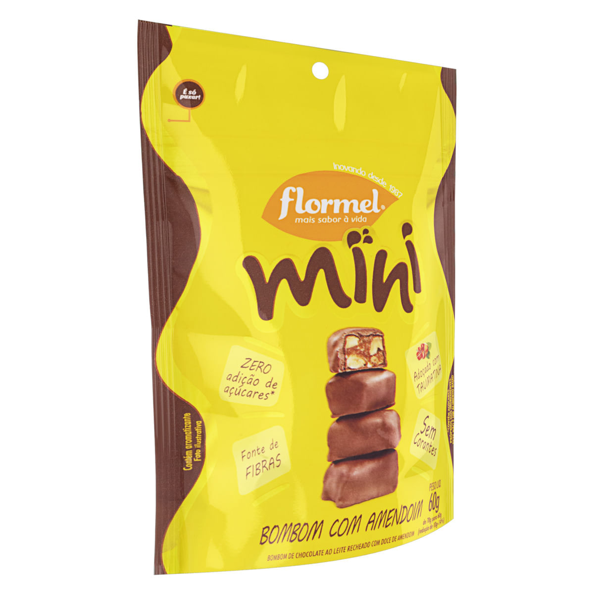 Encontraproduto.com.br - Bombom de Chocolate ao Leite MINI, Recheado com Doce de Amendoim, Zero Açúcar - Pouch com 60g