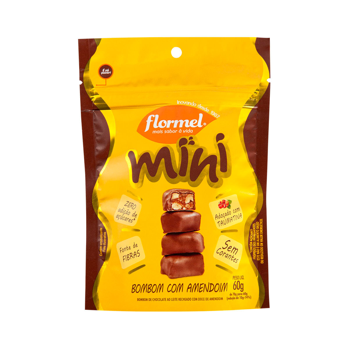 Encontraproduto.com.br - Bombom de Chocolate ao Leite MINI, Recheado com Doce de Amendoim, Zero Açúcar - Pouch com 60g