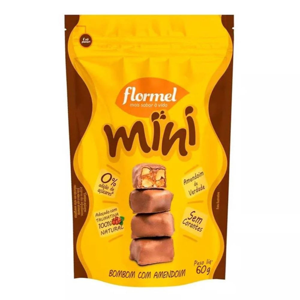Encontraproduto.com.br - Bombom de Chocolate ao Leite MINI, Recheado com Doce de Amendoim, Zero Açúcar - Pouch com 60g