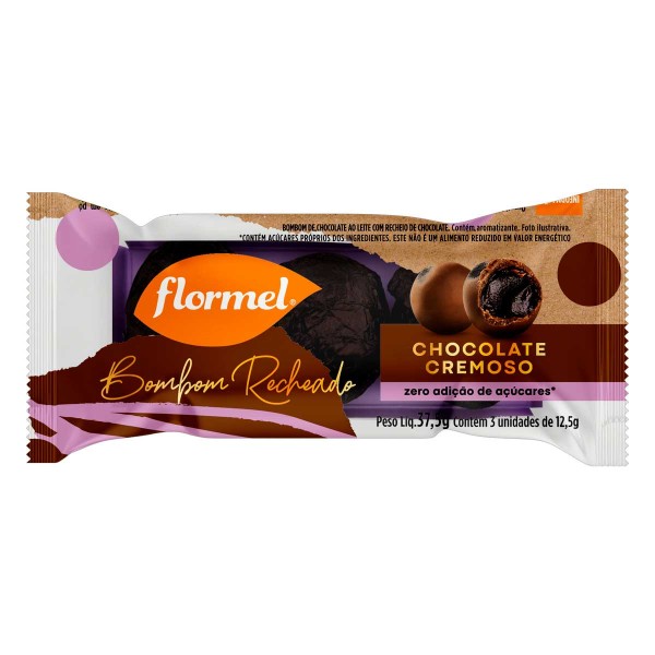 Bombom Redondo Com Recheio de Chocolate Flormel 37,5g