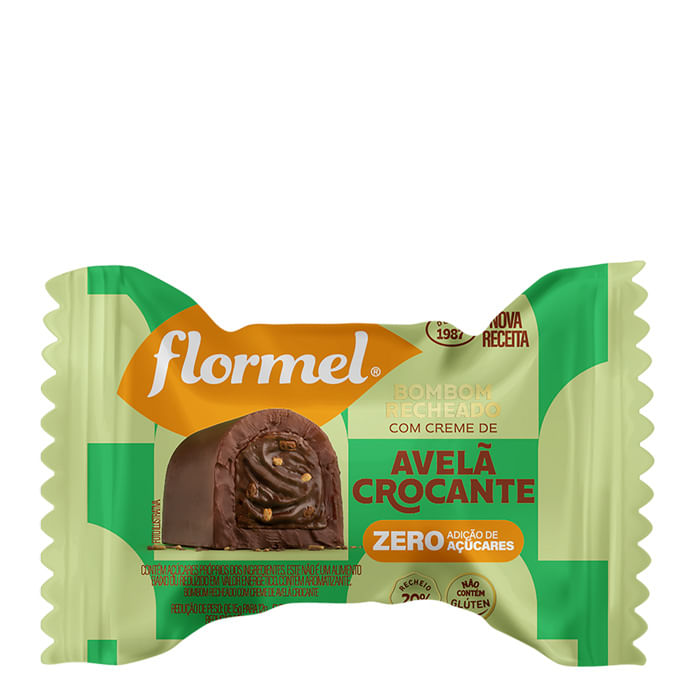 Encontraproduto.com.br - Bombom Recheio Creme De Avelã Crocante Sem Adição De Açúcar Flormel Pacote 12g