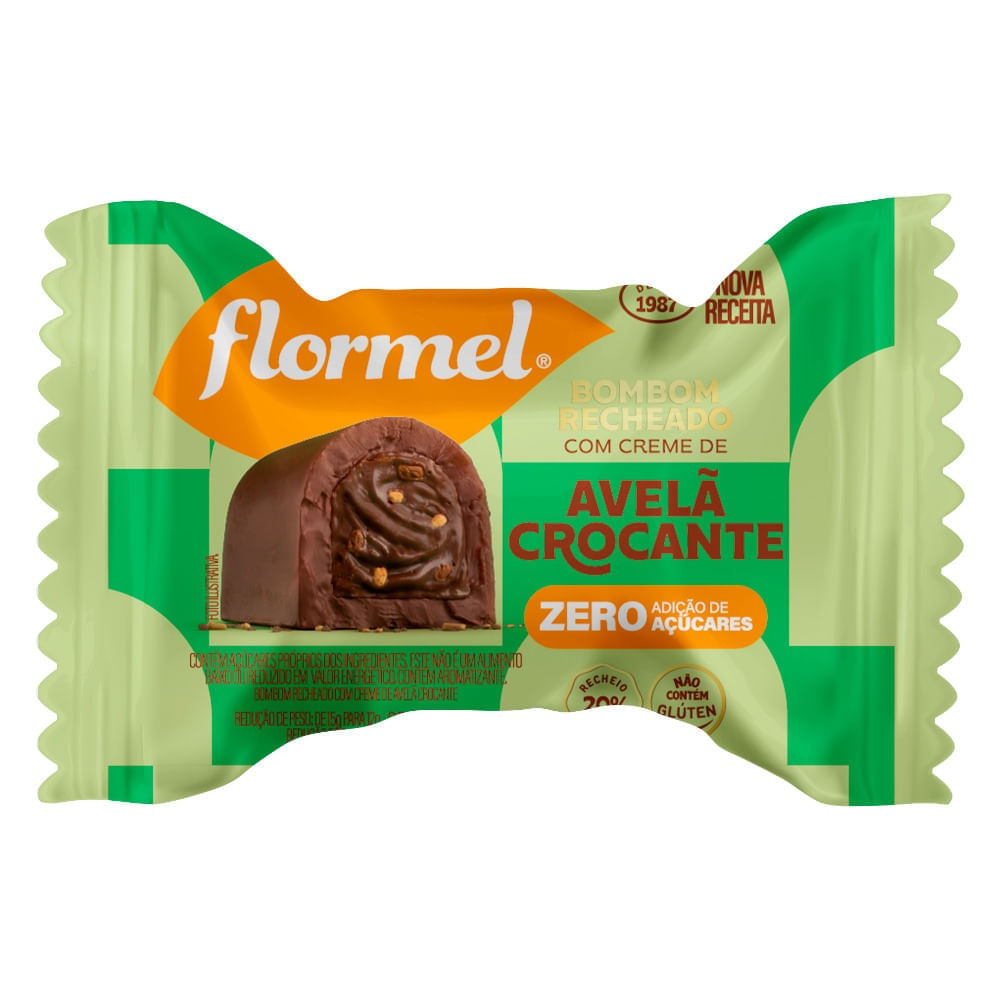 Encontraproduto.com.br - Bombom Recheio Creme De Avelã Crocante Sem Adição De Açúcar Flormel Pacote 12g