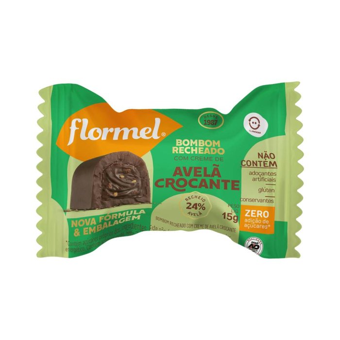 Encontraproduto.com.br - Bombom Recheio Creme De Avelã Crocante Sem Adição De Açúcar Flormel Pacote 12g