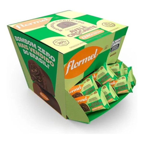 Encontraproduto.com.br - Bombom de Chocolate ao Leite, Recheado com Creme de Avelã Crocante, Zero Açúcar - 18 unidades de 12g