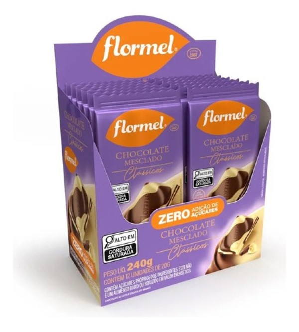 Barra De Chocolate Zero Flormel Mesclado - 12 Unidades De 20G