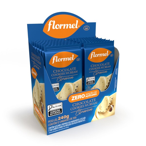 Barra De Chocolate Branco Zero Com Pedaços De Cookies - 12 Unidades De 20G