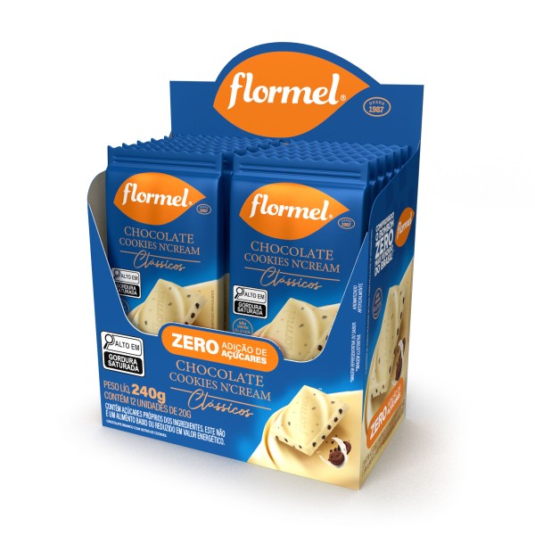 Encontraproduto.com.br - Barra De Chocolate Branco Zero Com Pedaços De Cookies - 12 Unidades De 20G