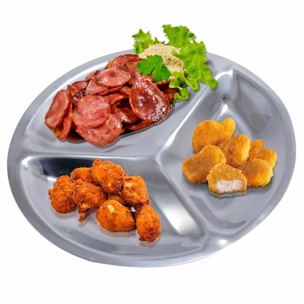 Encontraproduto.com.br - Porta Couvert Petisqueira Redonda 16cm 3 Compartimentos Inox