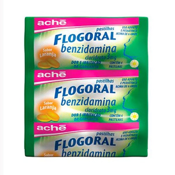 Encontraproduto.com.br - Flogoral Sabor Laranja Com 4 Pastilhas Aché