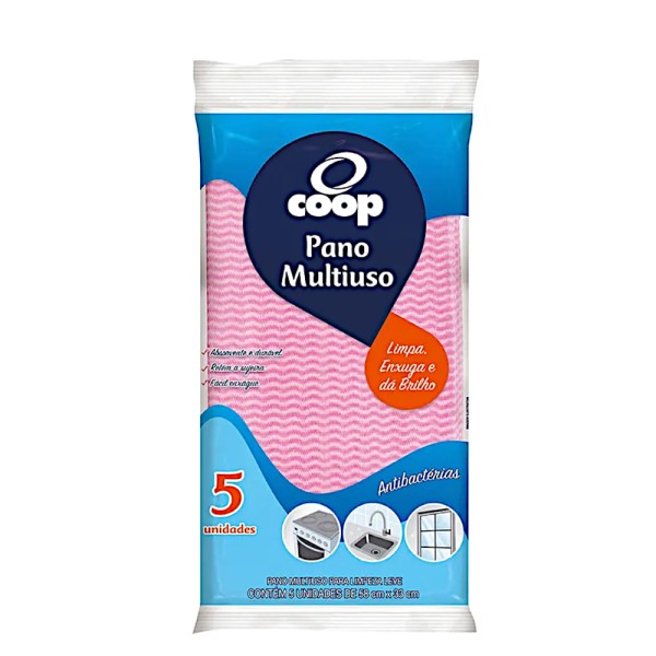 Encontraproduto.com.br - Pano Multi Uso Coop Rosa com 5 Unidades