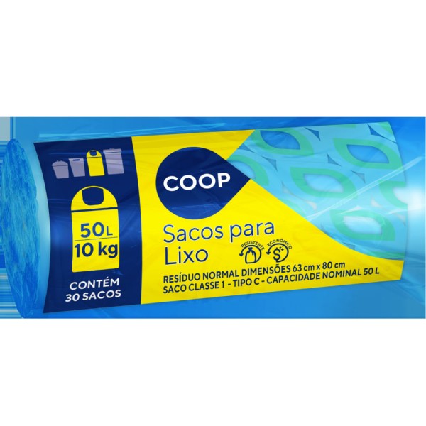 Encontraproduto.com.br - Saco para Lixo Azul 50 Litros Coop 30 Unidades