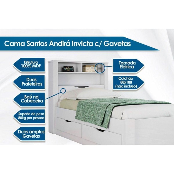 Encontraproduto.com.br - Cama Solteiro Invicta C/ 2 Gavetas Atacama - Santos Andirá