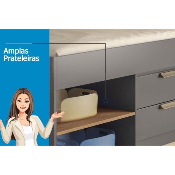Encontraproduto.com.br - Cama Solteiro Multifuncional New Conect c/ 2 Gavetas Grafite/Jatobá - Santos Andirá