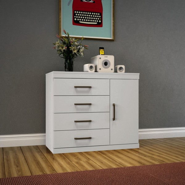 Encontraproduto.com.br - Cômoda Sapateira 1 Porta 4 Gavetas Plus Branco