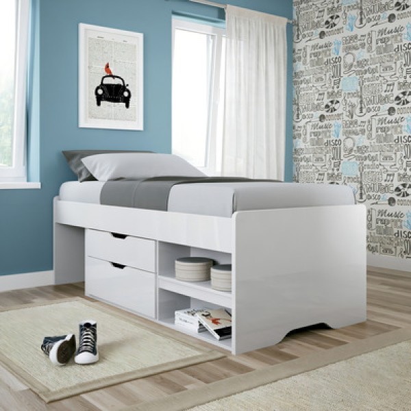 Encontraproduto.com.br - Cama Solteiro Multifuncional Conect 2 Gavetas Branco - Santos Andirá