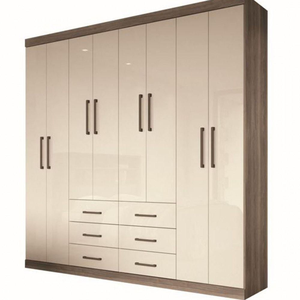 Guarda-Roupa / Roupeiro 8 Portas 6 Gavetas Liverpool Santos Andirá Castanha e Off White 212x210x46,3cm