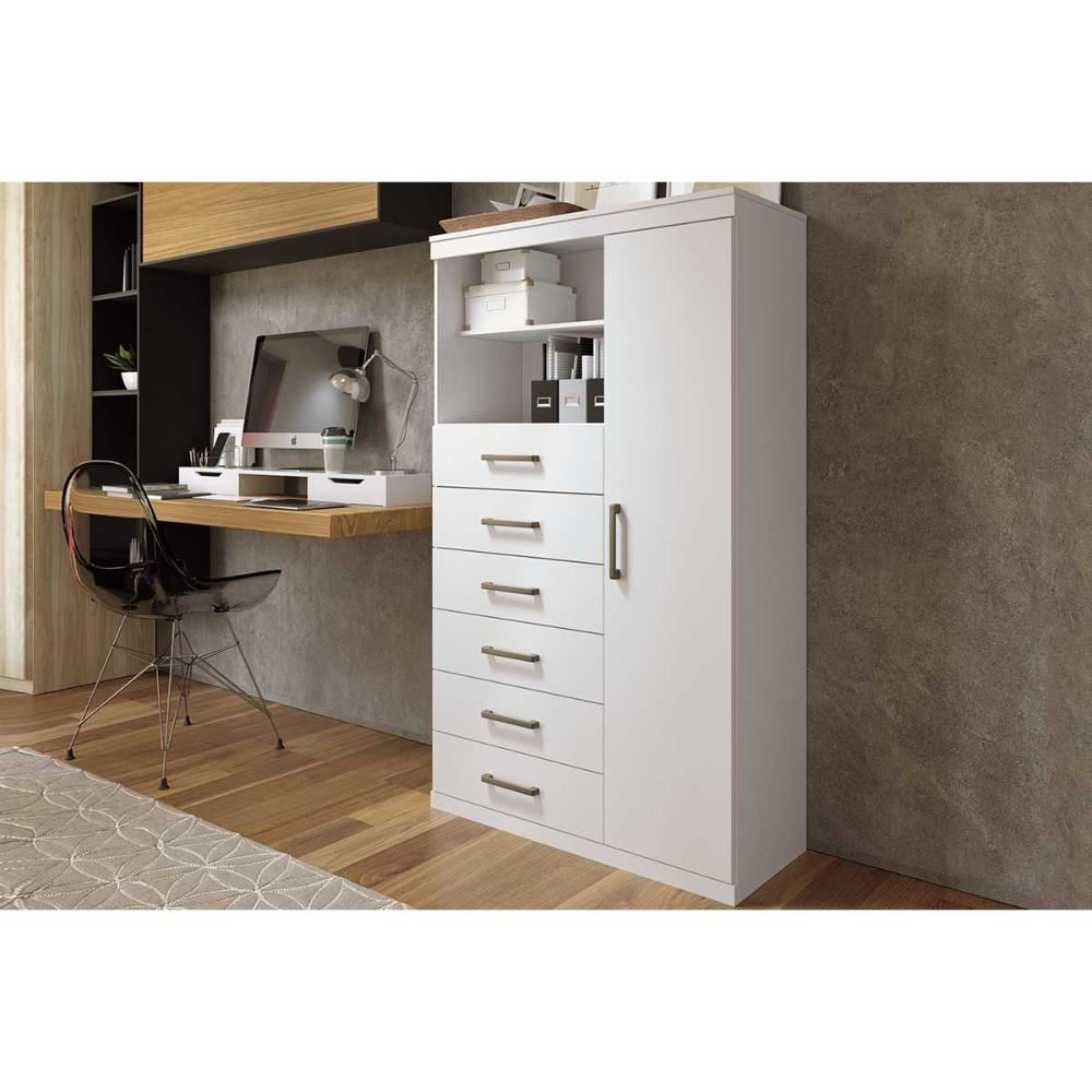 Cômoda de Quarto Marabá 1.6 c/ 1 Porta 2 Nichos e 6 Gavetas Branco - Santos Andirá