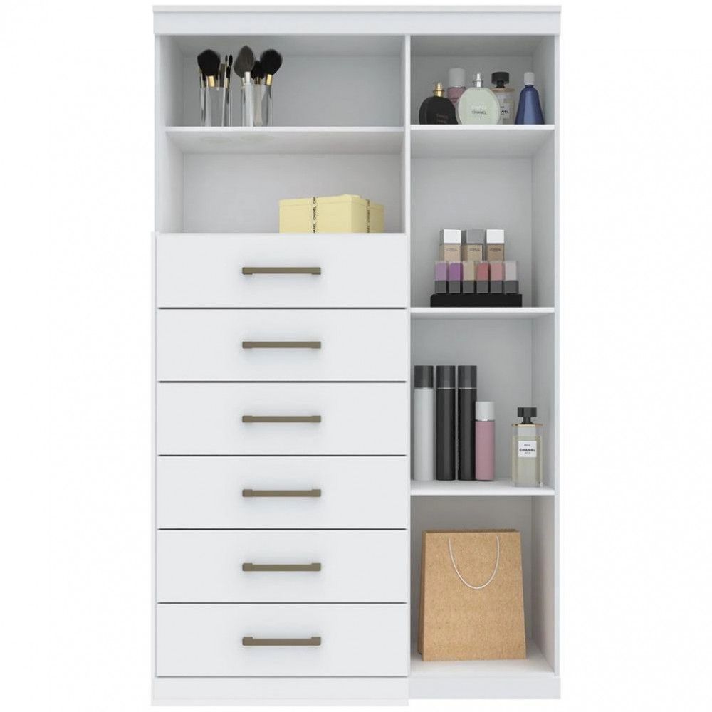 Encontraproduto.com.br - Cômoda de Quarto Marabá 1.6 c/ 1 Porta 2 Nichos e 6 Gavetas Branco - Santos Andirá