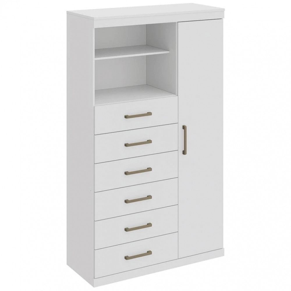 Encontraproduto.com.br - Cômoda de Quarto Marabá 1.6 c/ 1 Porta 2 Nichos e 6 Gavetas Branco - Santos Andirá