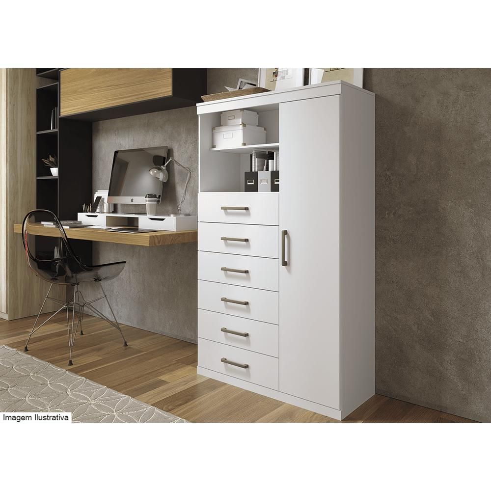 Encontraproduto.com.br - Cômoda de Quarto Marabá 1.6 c/ 1 Porta 2 Nichos e 6 Gavetas Branco - Santos Andirá