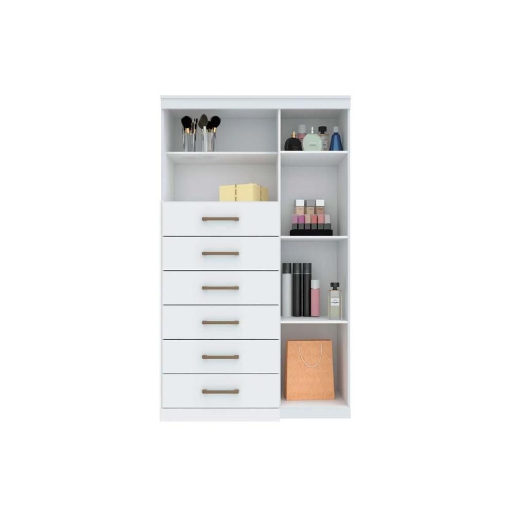 Encontraproduto.com.br - Cômoda de Quarto Marabá 1.6 c/ 1 Porta 2 Nichos e 6 Gavetas Branco - Santos Andirá