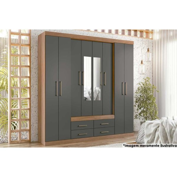 Encontraproduto.com.br - Guarda Roupa Casal 8 Portas e 4 gavetas c/ Espelho Nápoles Jatoba/Grafitte - Santos Andirá