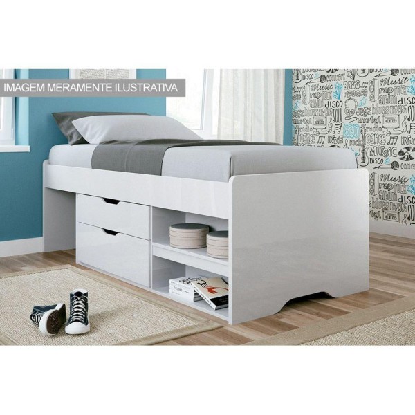 Encontraproduto.com.br - Cama Solteiro Multifuncional Conect 2 Gavetas Branco - Santos Andirá