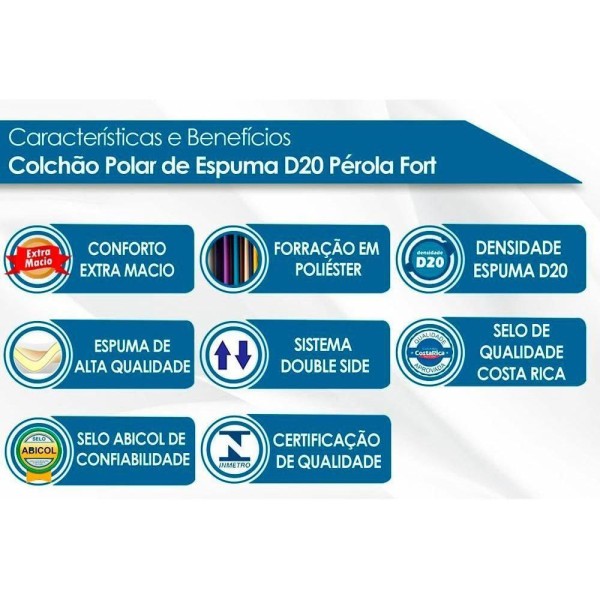 Encontraproduto.com.br - Colchão Solteiro Pérola Polar (1un) + Cama Invicta c/ 2 Gavetas Branco