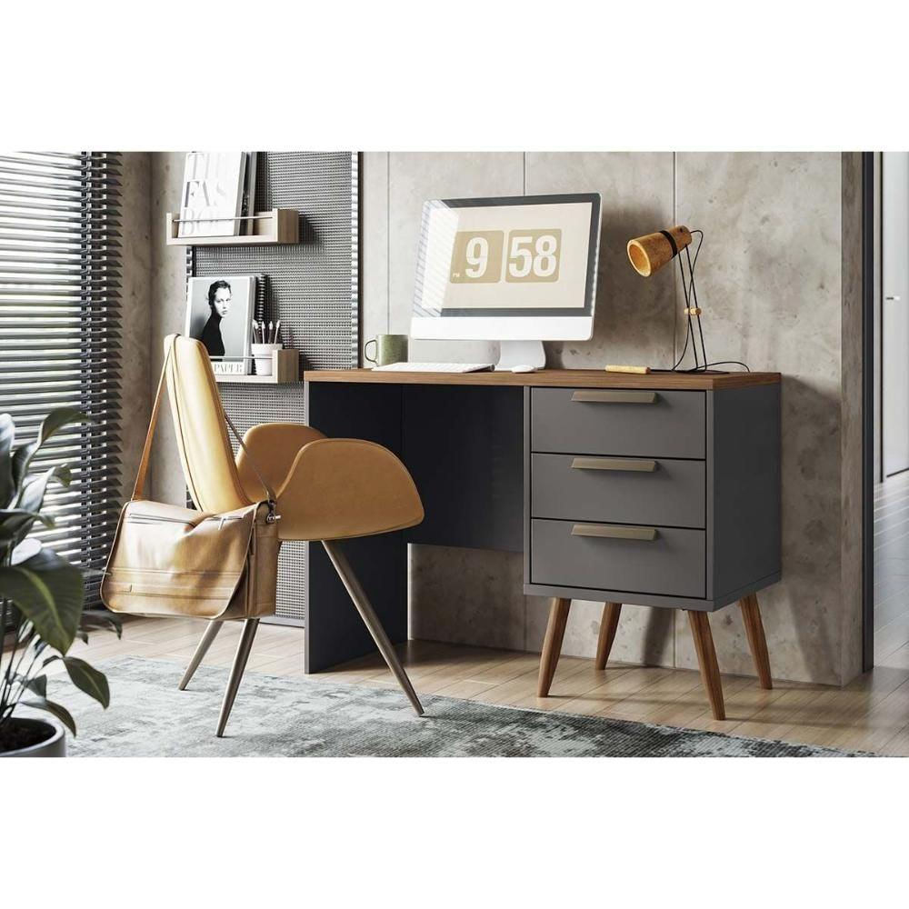 Encontraproduto.com.br - Mesa de Escritório Home Office New Conect c/ 3 Gavetas GrafitteJatoba - Santos Andirá