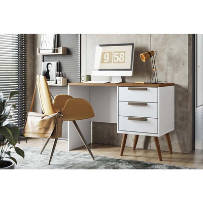 Encontraproduto.com.br - Mesa Escrivaninha Casal Home Office New Conect C/ 3 Gavetas Branco/jatoba - Santos Andirá