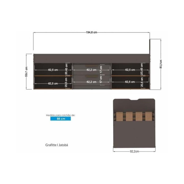Encontraproduto.com.br - Bicama Solteiro New Conect C- 2 Gavetas Branco-jatoba - Santos Andirá