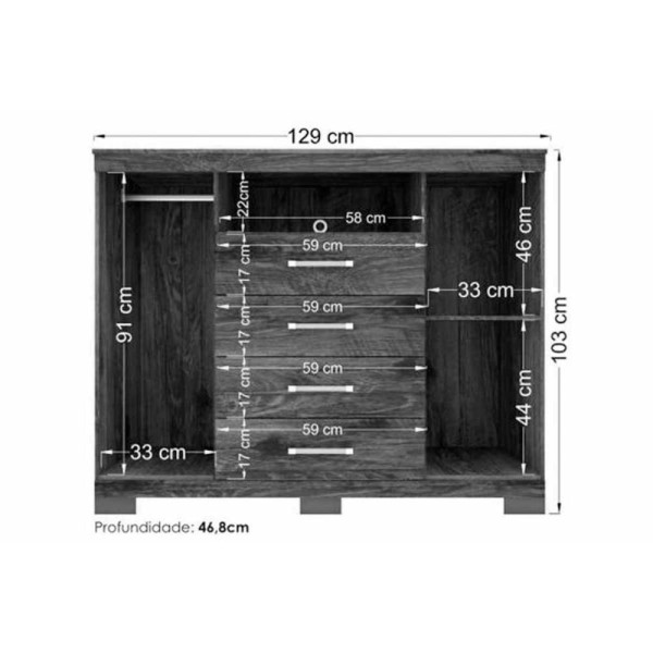 Encontraproduto.com.br - Cômoda Casal Master c/ 2 Portas 1 Nicho e 4 Gavetas Branco - Santos Andirá