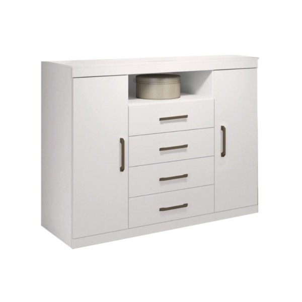 Encontraproduto.com.br - Cômoda Solteiro Master c/ 2 Portas 1 Nicho e 4 Gavetas Branco - Santos Andirá
