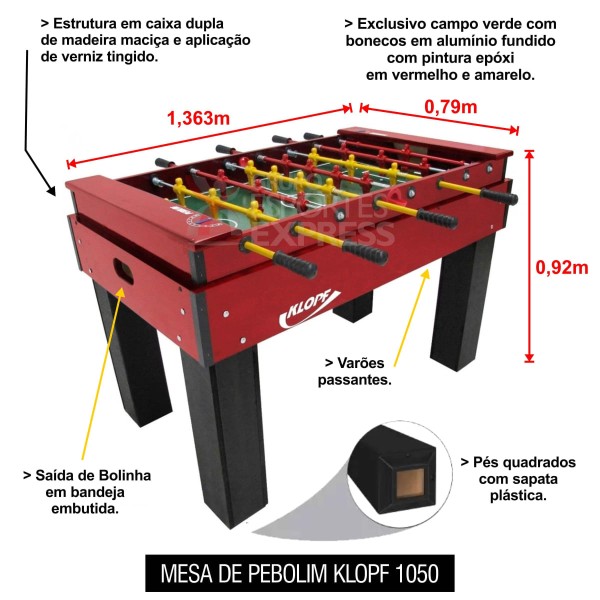 Encontraproduto.com.br - Mesa De Pebolim Com Varões Embutidos Klopf Cód. 1050