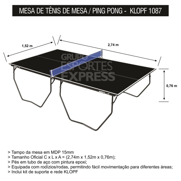 Encontraproduto.com.br - Mesa De Tênis De Mesa Com Rodízio MDP 15mm Klopf Cód. 1087