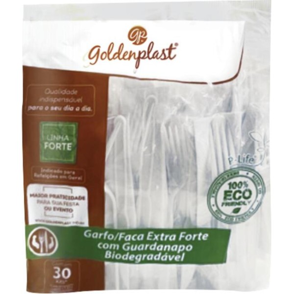 Encontraproduto.com.br - Kit Talher Biodegradável Goldenplast Com guardanapo Pacote com 30 unidades