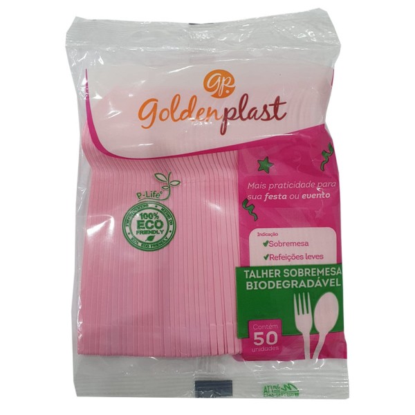Encontraproduto.com.br - Colher Descartável Gold Plástico Rosa C/50