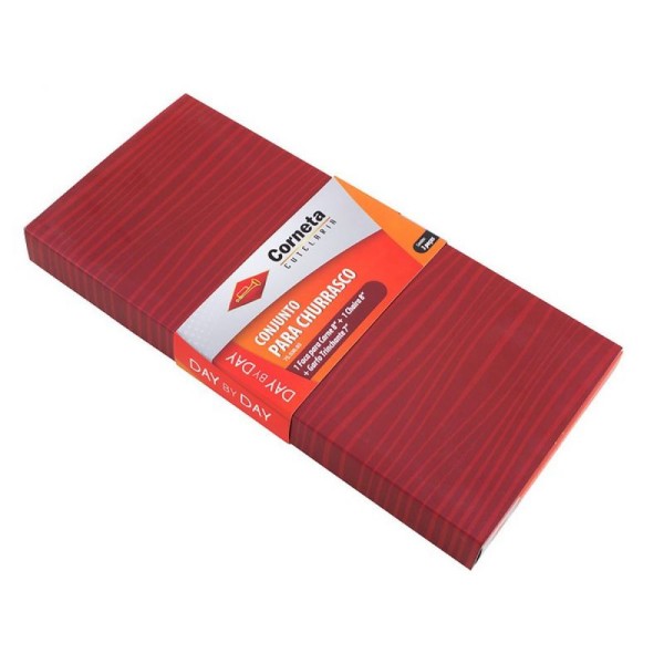 Encontraproduto.com.br - Kit Para Churrasco Com Faca Chaira E Garfo Branco Corneta