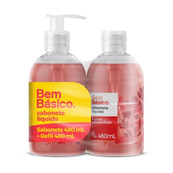 Encontraproduto.com.br - Kit Sabonete Líquido Frutas Vermelhas 480 ml com 2 unidades Bem Básico