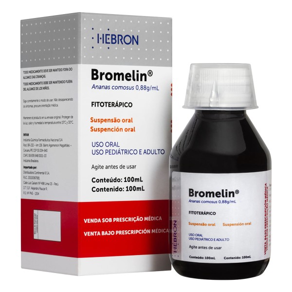 Encontraproduto.com.br - Bromelin Hebron 0,88g/ml suspensão frascos 100ml