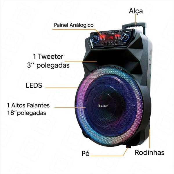 Encontraproduto.com.br - Alto Falante Sm-cap42 Thunder Bolt Bluetooth Led 1400w Bivolt - 2 Mic