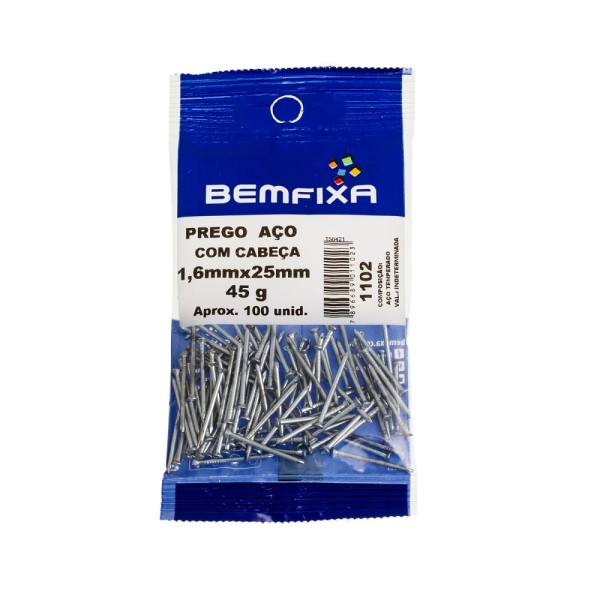 Encontraproduto.com.br - Prego em Aço Com Cabeça 1,60x25 Mm 100 Unidades Bemfixa