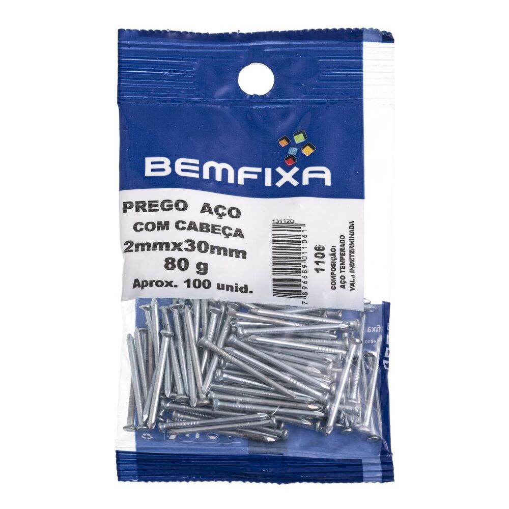 Encontraproduto.com.br - Prego de Aço com Cabeça 2.00X30mm 100 Unidades - 1106 - Bemfixa