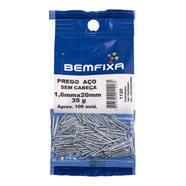 Prego em Aço Sem Cabeça 1,6x20 Mm 100 Unidades Bemfixa