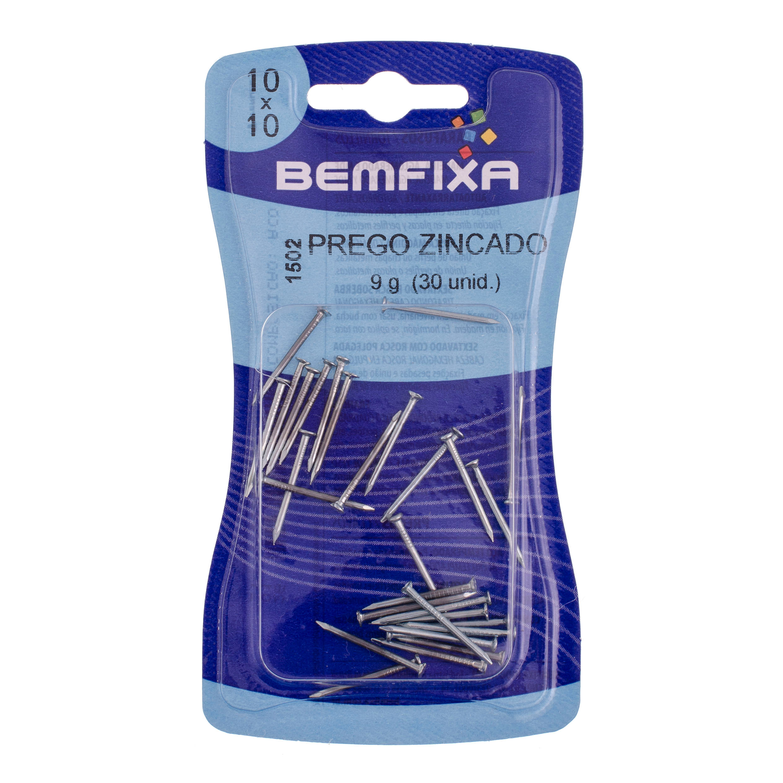 Encontraproduto.com.br - Prego comum zincado com cabeça 10x10mm com 30 unidades - bemfixa