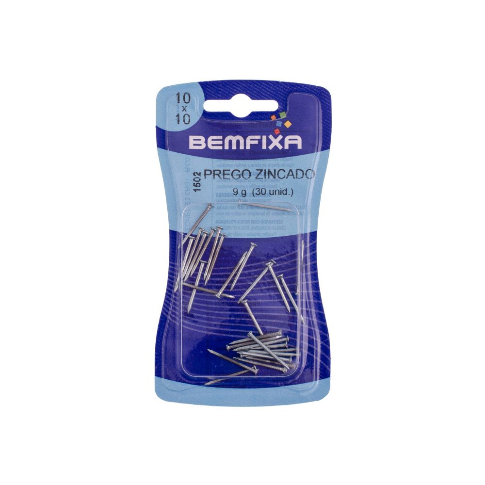Encontraproduto.com.br - Prego comum zincado com cabeça 10x10mm com 30 unidades - bemfixa