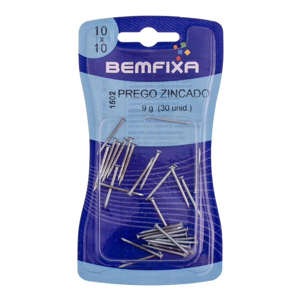Encontraproduto.com.br - Prego comum zincado com cabeça 10x10mm com 30 unidades - bemfixa