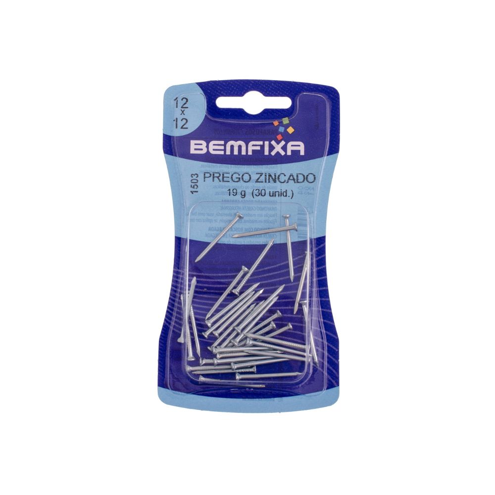 Encontraproduto.com.br - Prego comum zincado com cabeça 12x12mm com 30 unidades - bemfixa